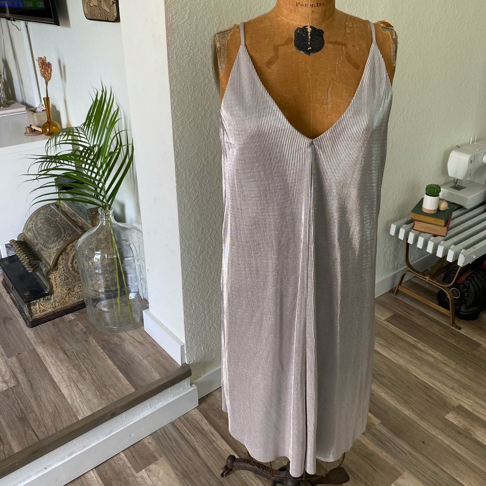 Topshop Oversized Cocktail Metallic Silver Dress
